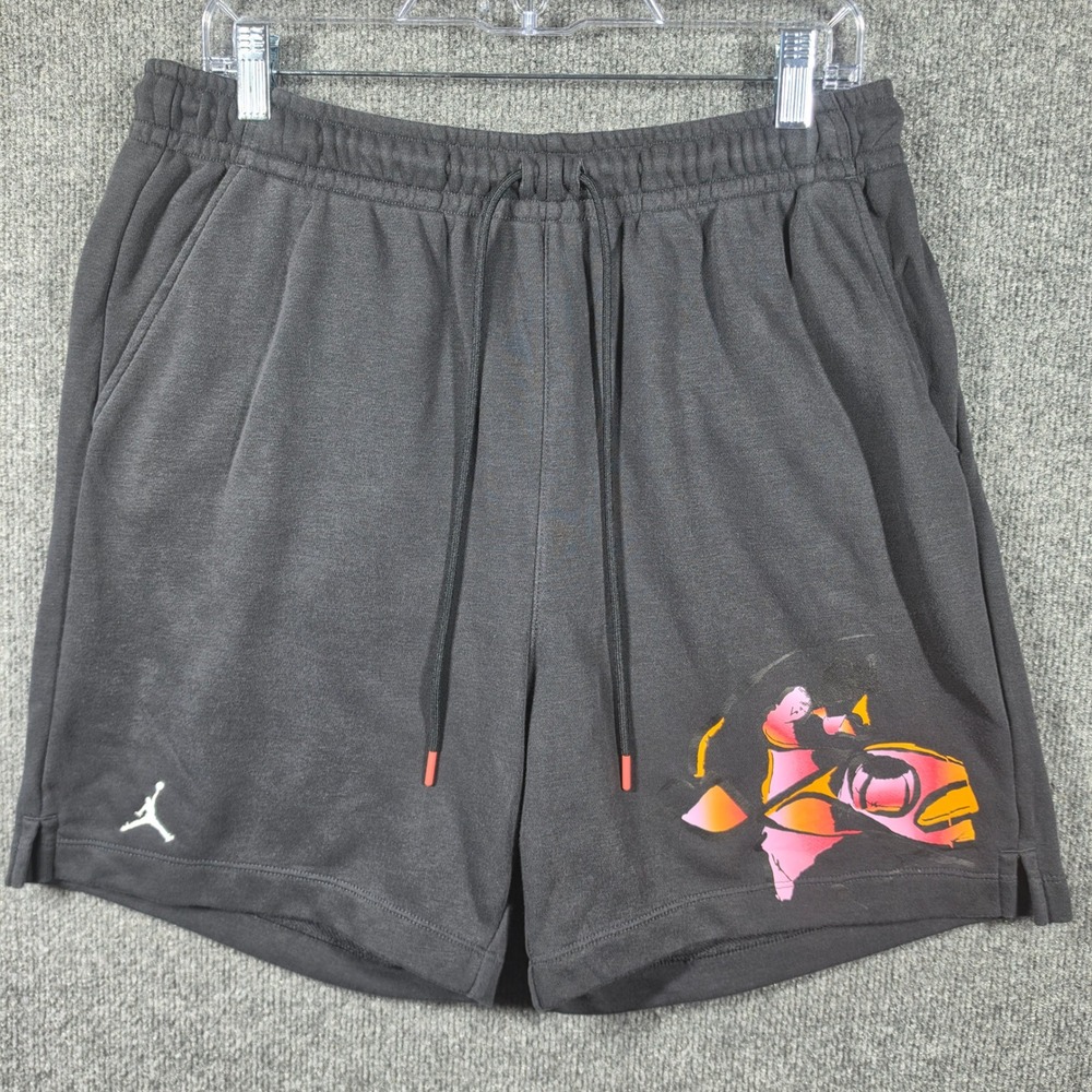 Jordan Basketball Shorts Mens Large Drawstrings Graphic Fleece Jumpman Black